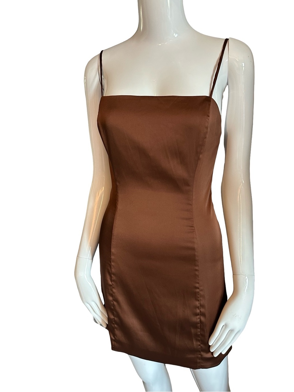 Sunday Best Brown Satin Mini Slip Dress